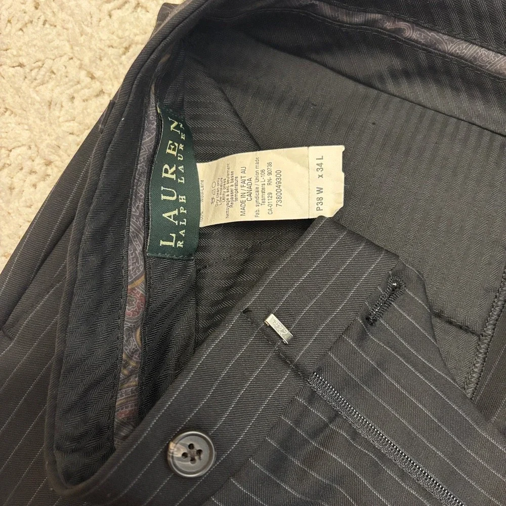 Ralph Lauren‎ Pinstripe Suit Set Wool 2-Button Blazer 48 L Pants 36x32.5 MINT